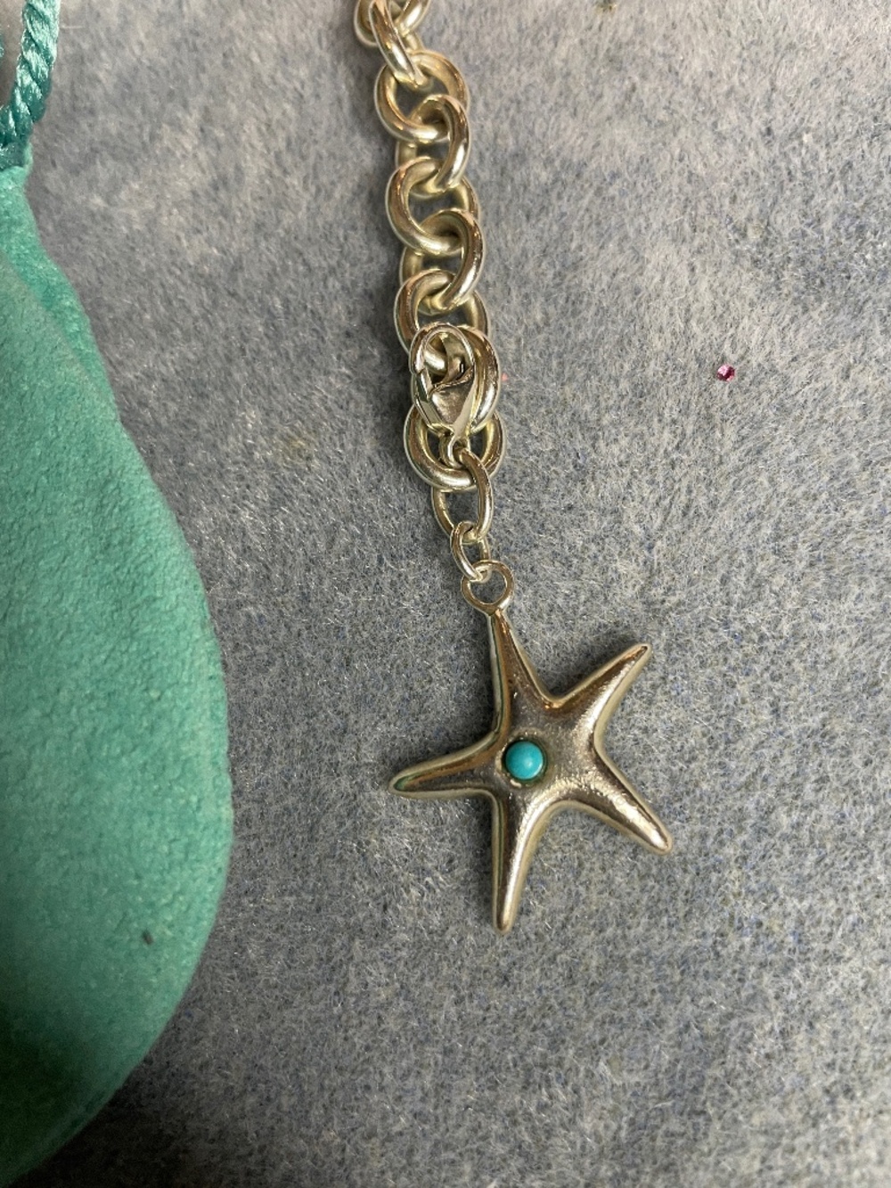 Stamped Tiffany & Co. Sterling Silver Turquoise Starfish Charm Bracelet